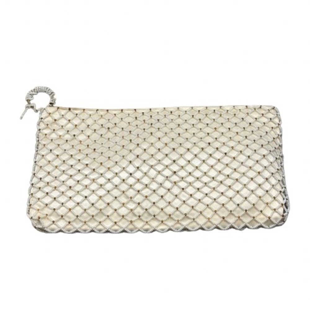 Vintage Richere Beaded Clutch Ivory Pearl Embellished‎ Chic Bridal Evening Bag
